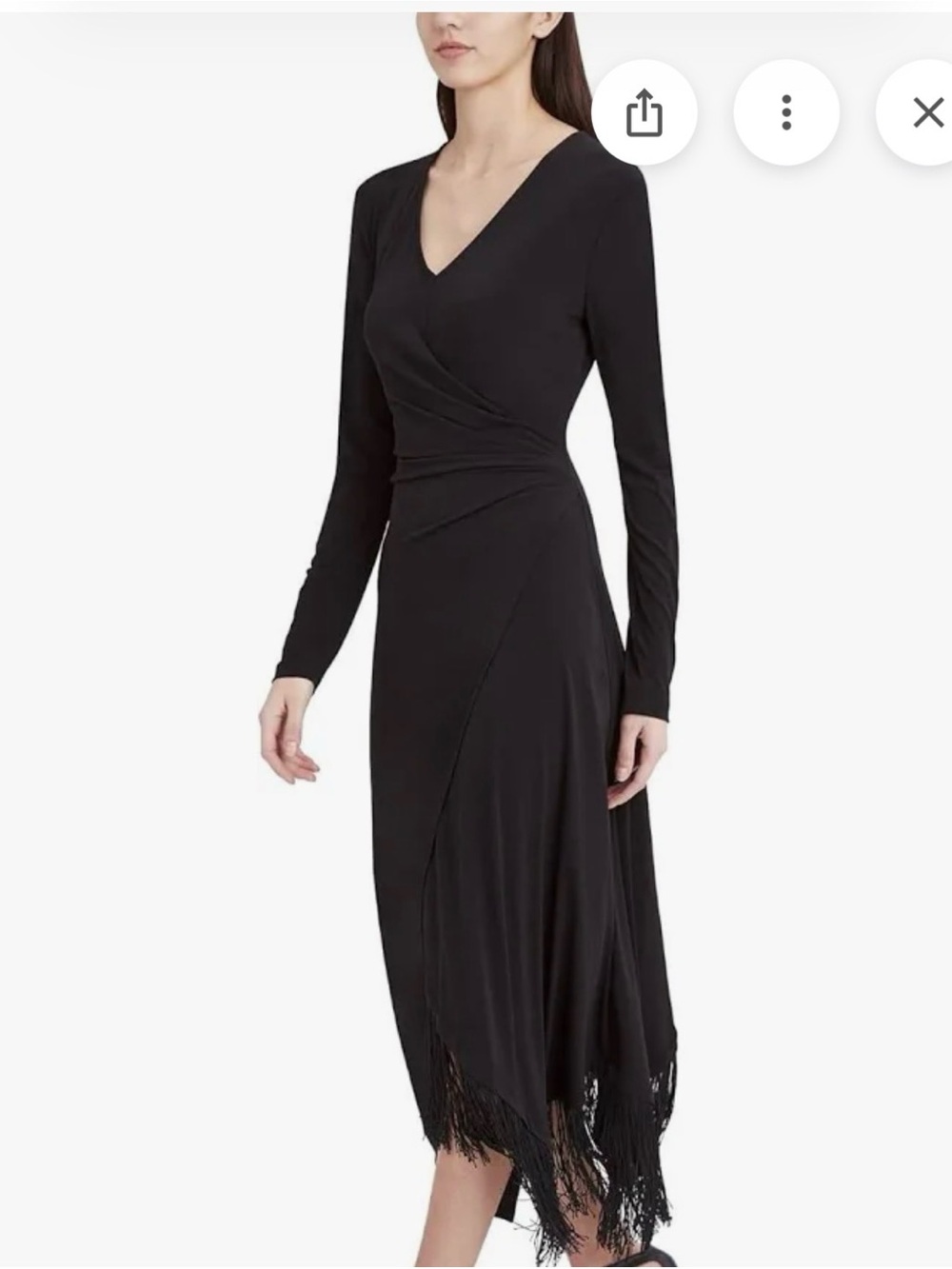 BCBGMaxAzria Black Asymmetrical Fringe Hem Long Sleeve Dress